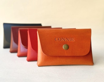 Personalized Leather Coin Purse, Small Wallet Card Holder Gift Handmade.