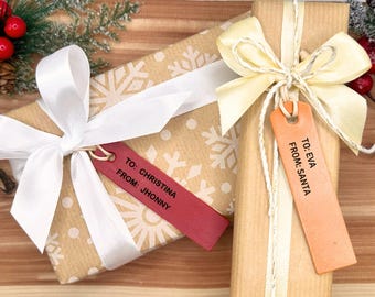 Personalized Leather Gift Tag: Reusable Christmas Labels for Stockings, Presents & Bottles.