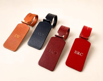 Leren bagagelabel gepersonaliseerd, op maat gegraveerd monogram bagagelabel, handgemaakte reisaccessoires cadeau voor reizigers
