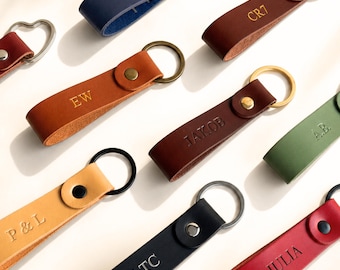 Portachiavi in pelle personalizzato, portachiavi con nome in rilievo, regalo personalizzato con monogramma per lui o per lei.