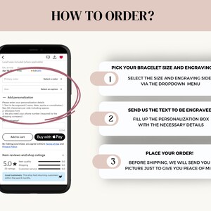 how to place your order? Select the size and engraving side from the drop-down menu, then write the text that will be engraved on the keychain and bracelet, then add your order to the cart and that's it!!