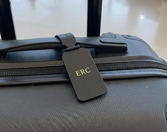 Personalized Leather Luggage Tag: Engraved Monogram Travel Bag Accessory