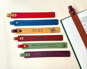 Personalized Leather Bookmark, Engraved Anniversary Gift with Quote and Initials for Book Lovers
