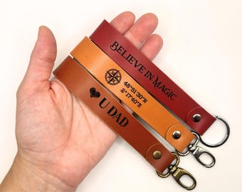 Personalized Leather Wrist Lanyard Keychain: Custom Quote Key Fob