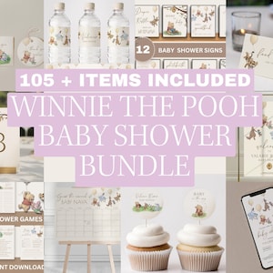 Winnie The Pooh Baby Shower Invitation Bundle Winnie the Pooh Baby Shower Bundle Classic Gender Neutral Editable Template Printable Game