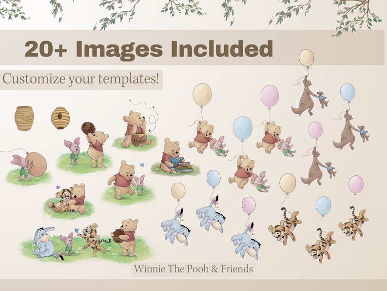 Classic Winnie the Pooh Favor Tag, Winnie the Pooh Baby Shower, Favor ...