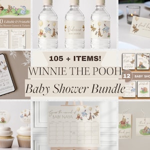 Winnie the Pooh Baby Shower Bundle Game Classic Gender Neutral Bingo Printable Card Vintage Pooh Bear Party Custom Decoration Sign Invite