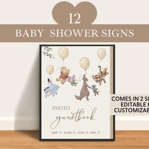 Classic Winnie The Pooh Baby Shower Signs,Balloon Decor Sign Template Bundle, Pooh Editable Printable Sign Set,Classic Gender Neutral Themed