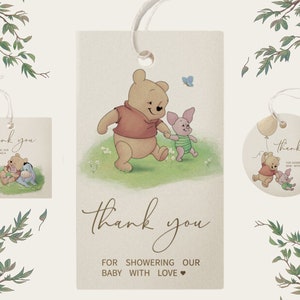 Classic Winnie the Pooh Favor Tag Winnie the Pooh Baby Shower Thank You Tag Printable Pooh Gift Tag Editable Template Party Thank You Tags