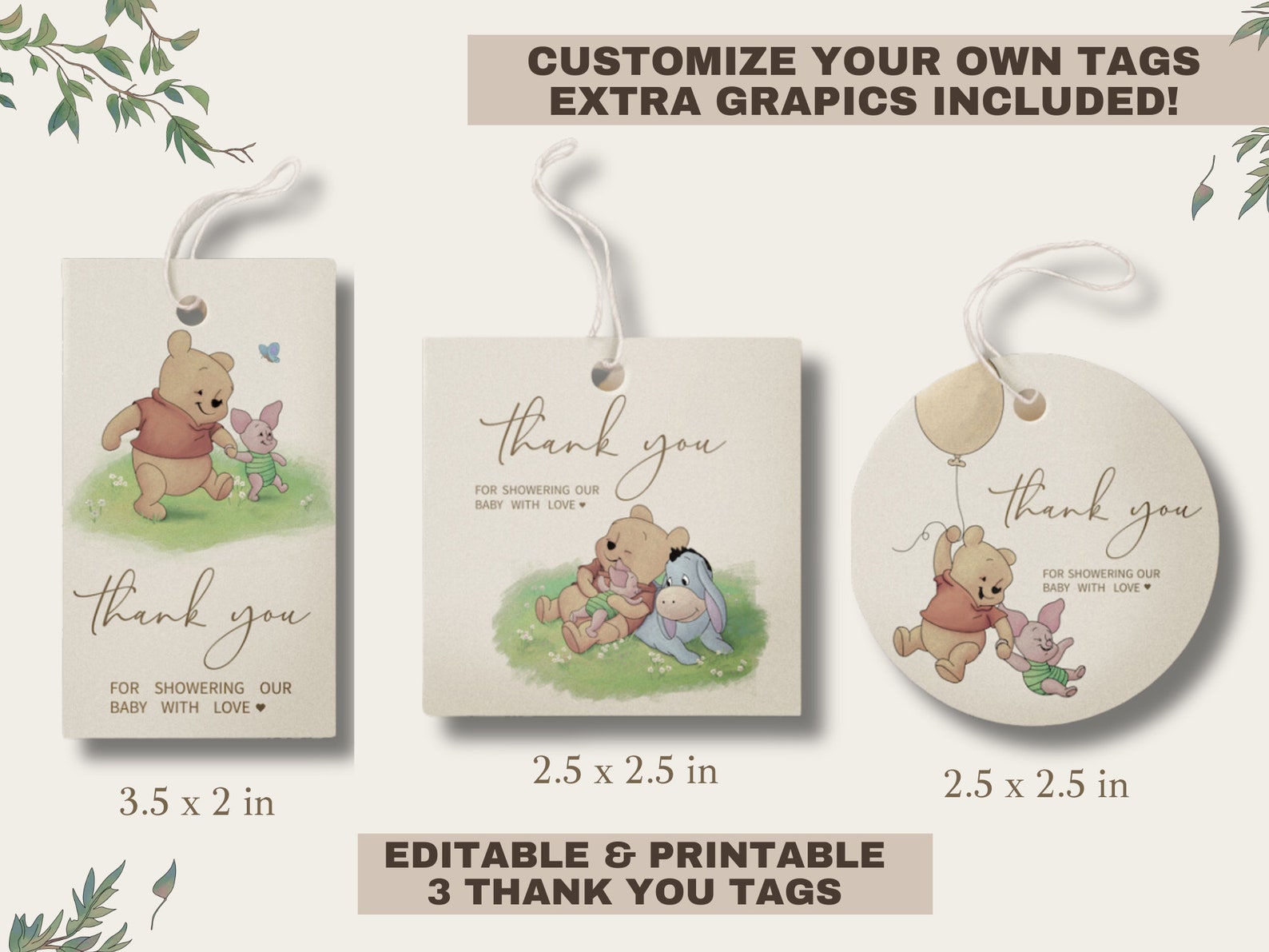 Classic Winnie the Pooh Favor Tag, Winnie the Pooh Baby Shower, Favor ...