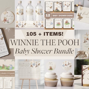Classic Winnie the Pooh Baby Shower Bundle Edit Vintage Pooh Bear Party Decorations Printable Custom Baby Shower Sign Game Invite Decor Boy