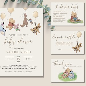 Classic Winnie The Pooh Baby Shower Invitation Boy Vintage Pooh Bear Invitation Gender Neutral Baby Shower Digital Editable Template Bundle