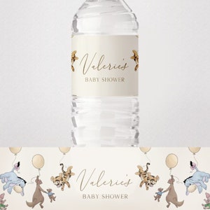 Etiqueta de botella de agua clásica de Winnie The Pooh Decoraciones de baby shower neutrales en género Pooh Etiqueta de botella de Pooh Plantilla imprimible editable