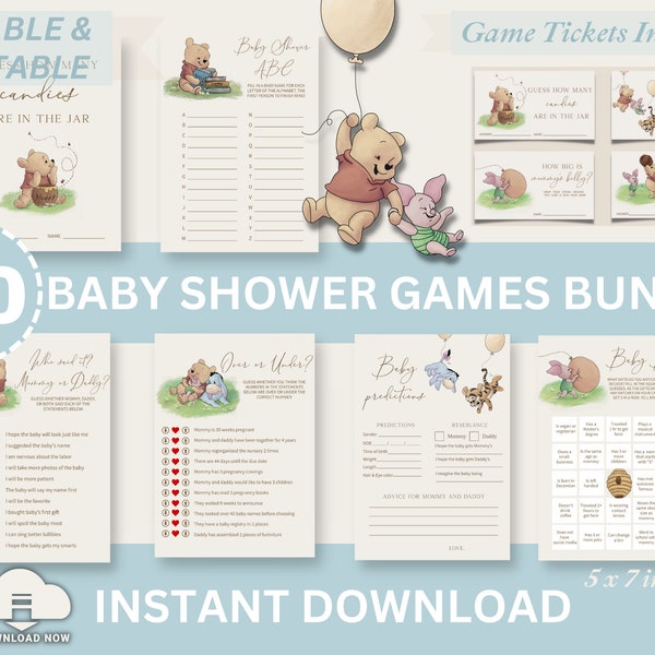 Winnie The Pooh Baby Shower Game Bundle Classic Gender Neutral Baby Shower Bingo Digital Download Vintage Winnie The Pooh Game Bundle Fun