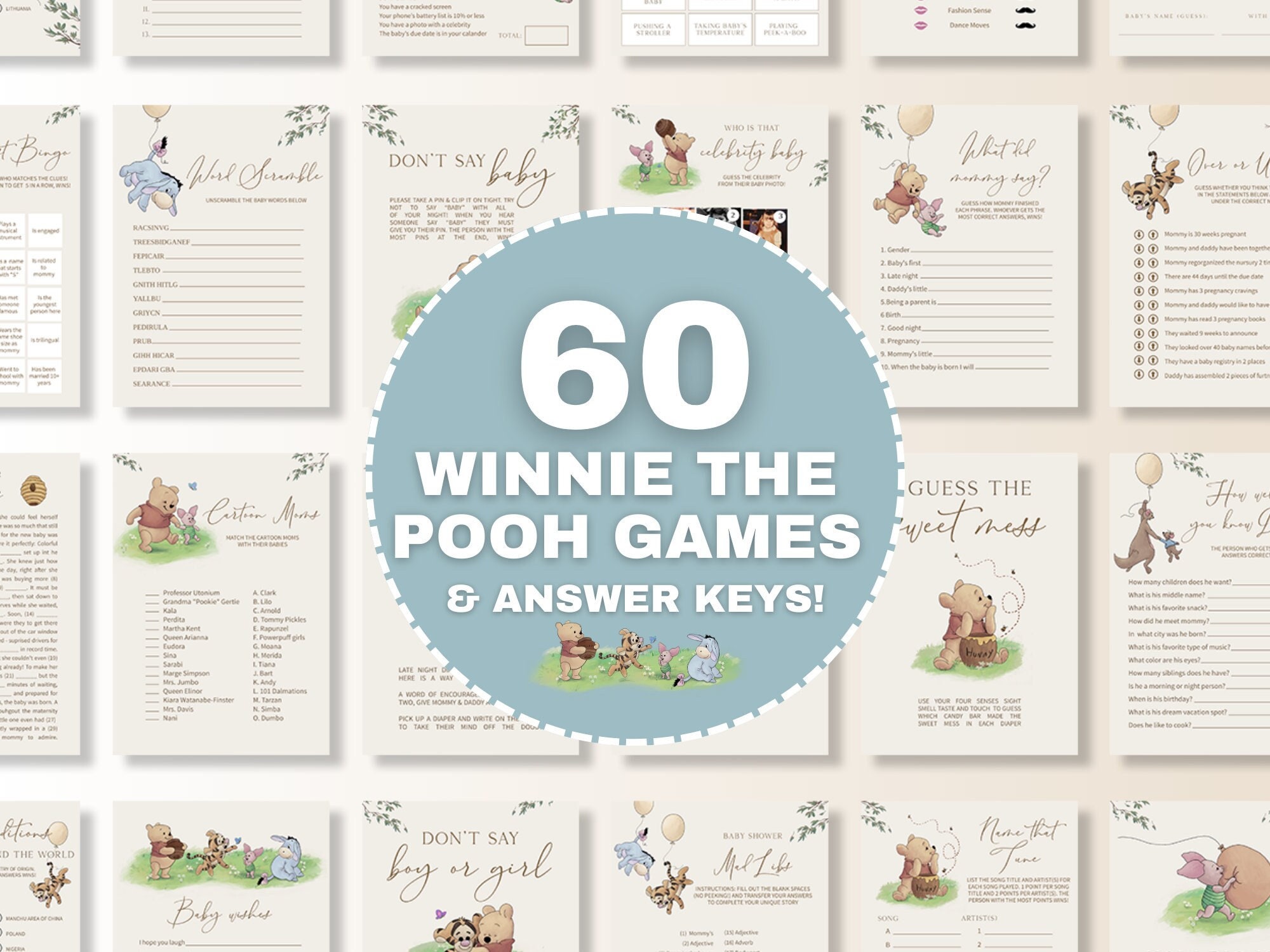 Classic Winnie the Pooh Baby Shower Games Bundle Vintage Winnie Pooh ...