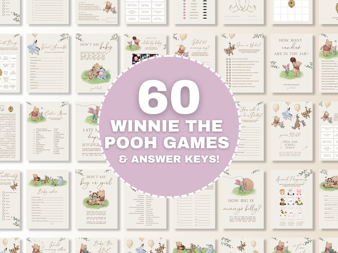Classic Winnie the Pooh Baby Shower Games Bundle Vintage Winnie Pooh ...