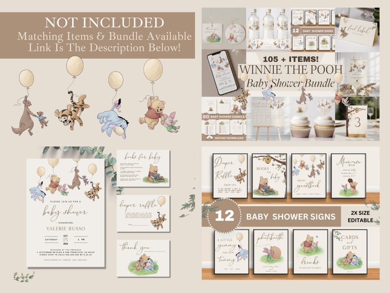 Classic Winnie the Pooh Baby Shower Game Bundle Vintage Winnie Pooh ...