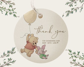 Classic Winnie the Pooh Favor Tag, Winnie the Pooh Baby Shower, Favor Tag Printable, Gift Tag, Editable Template, Party Thank You Tags