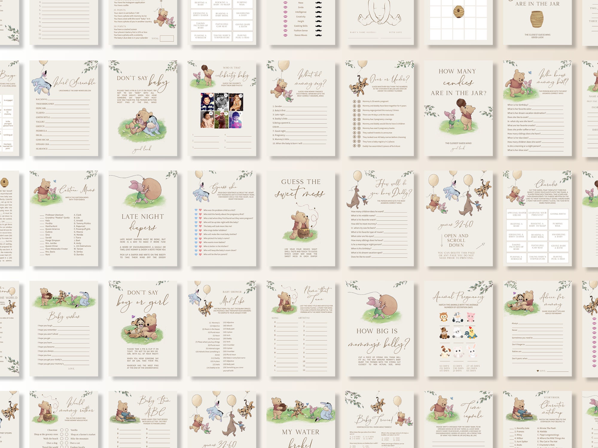 Classic Winnie the Pooh Baby Shower Game Bundle Vintage Winnie Pooh ...
