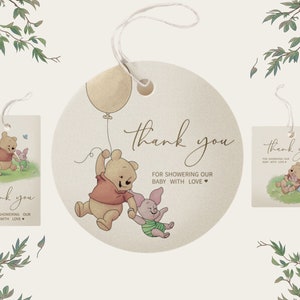 Classic Winnie the Pooh Favor Tag Winnie the Pooh Baby Shower Thank You Tag Printable Pooh Gift Tag Editable Template Party Thank You Tags