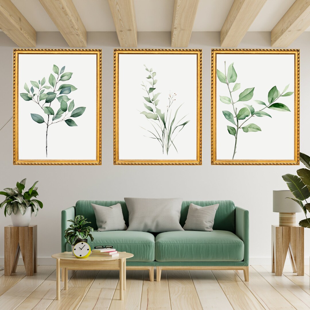 Botanical Print Set, Living Room Wall Art, Plant Poster, Leaf Print ...