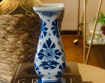 Vintage Royal Delft Vase Blue and White De Porceleyne Fles Floral Small Vase Hand Painted and Signed