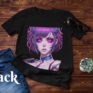 Demon Girl Tee | Gothic Anime Shirt | Purple Manga Top | Dark Fantasy Clothing| Demon Girl T-shirt | Purple Anime Tee | Manga Style Shirt |