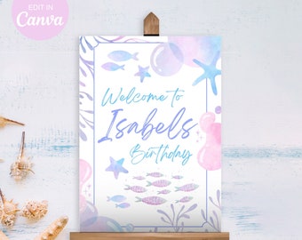 Under the Sea Birthday Sign, Sea Welcome Sign, Welcome Under The Sea, Ocean Welcome Sign, Editable Sign, Template, Instant Download