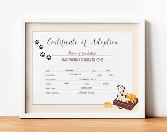Plantilla de Canva para Certificado de Adopción de Mascotas, Recuerdo para Perros y Gatos (Descarga Digital), Adopción de Nuevas Mascotas