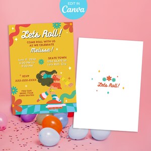 Roller Skating Party, Template, Skating Party, Roller Skates, Digital invite, Digital Invitation, Retro Birthday theme, Kids Party