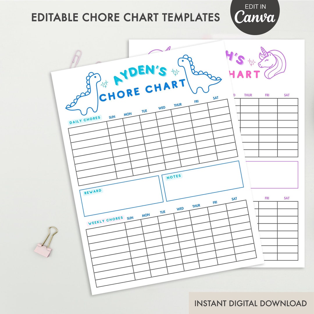 Kid's Chore Chart Template Canva, Chore Calendar Printable, House ...