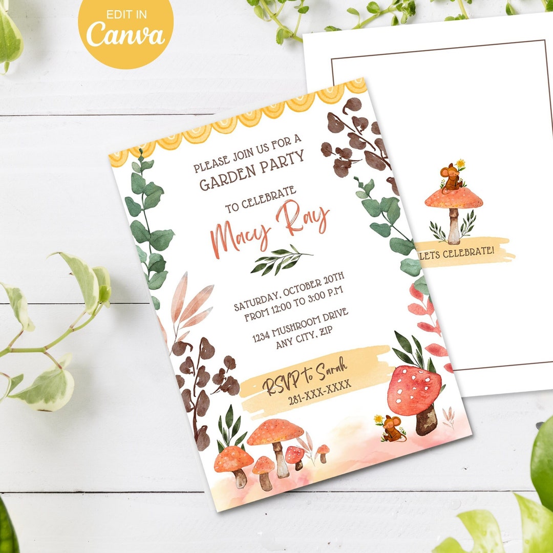 Garden Invitation, Mushroom Inviation, Botanical Digital Invitation ...