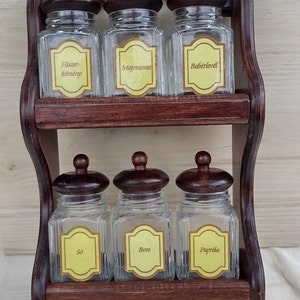 Vintage Spice Rack - Antique Wooden with Glass Jars - Retro Farmhouse Storage - Old Fashioned Organizer - Mid-Century Decor -  Rustic Decor