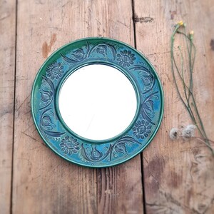 Hungarian Vintage Zsolnay green mirror floral wall decor, antique handcrafted mirror, collectible vintage mirror, farmhouse rustic decor