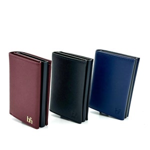 Cartera minimalista para hombre, Cartera desplegable delgada, Cartera con tarjetero, RFID plegable, Cuero auténtico, Cartera delgada, Negro, Azul, Burdeos