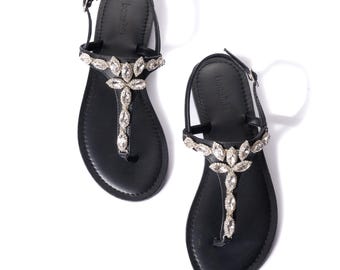 Handcrafted Leather Sandals with Crystal Embellishment