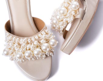 Elegant Pearl Wedges Comfortable Platform Slide Heels