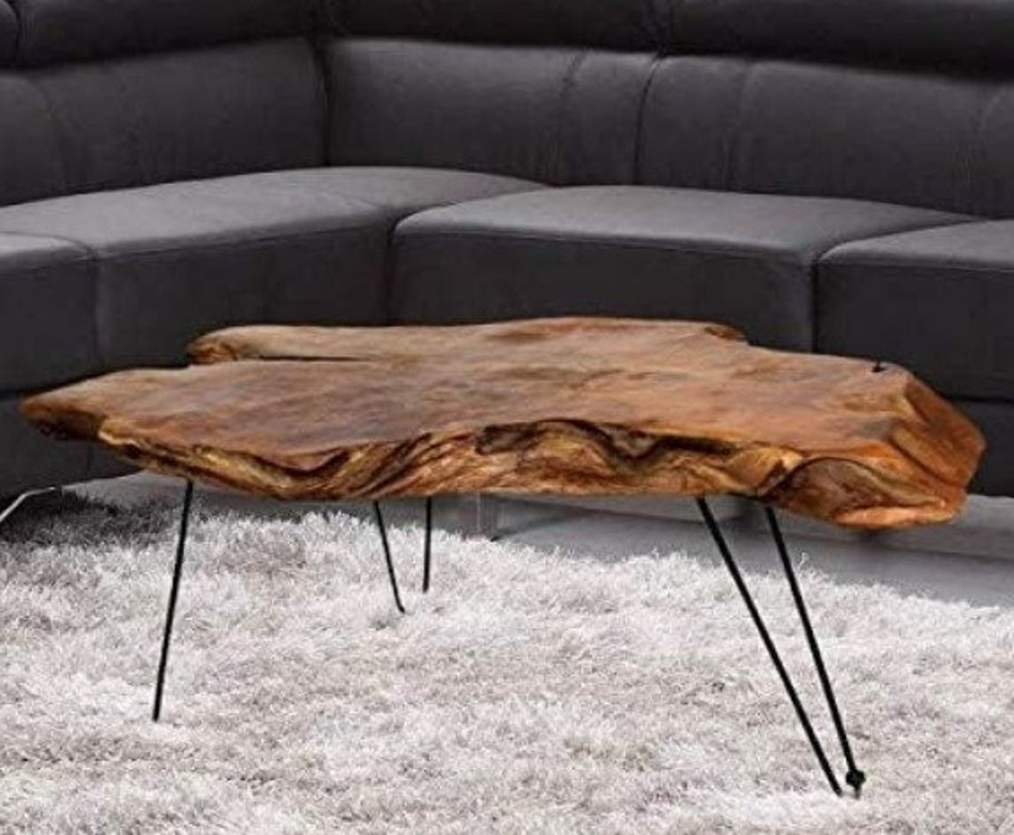 16h 16w 35d Unique Natural Wood Edge Contemporary Modern Coffee Table