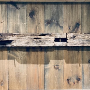 Uniquely aged Reclaimed, hand hewn, white oak, Barn Beam, Farmhouse, Mantles, Floating Shelves