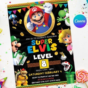 Convite de aniversário do Mario fácil editável download instantâneo digital para impressão convite super mario wonder