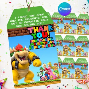 Carte de remerciement Bowser facile à modifier, téléchargement immédiat numérique imprimable - Super Mario Bros - carte de remerciement d'anniversaire