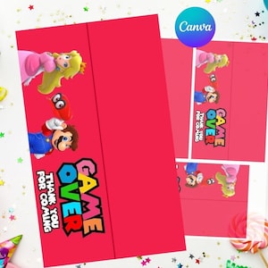 Topper de bolsa Mario Peach fácil de editar, download instantâneo, impressão digital - Super Mario Princess Peach, aniversário, Super Mario Wonder Sibling