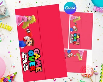 Mario Peach Bag Topper Easy Editable Instant Download Digital Printable - Super mario princess Peach birthday super mario wonder sibling