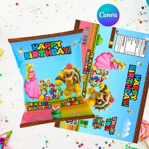 Princess Peach & Bowser Chip Tüte - Druckbares Gastgeschenk - Einfach bearbeitbar - Sofortiger Download - Digital - Druckbar - Super Mario