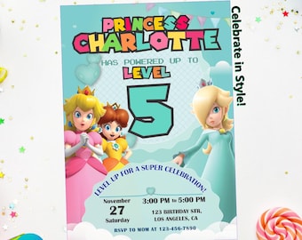 Princess Rosalina Birthday Invitation, Super Mario Galaxy Theme (Digital Printable, Editable Canva Template)