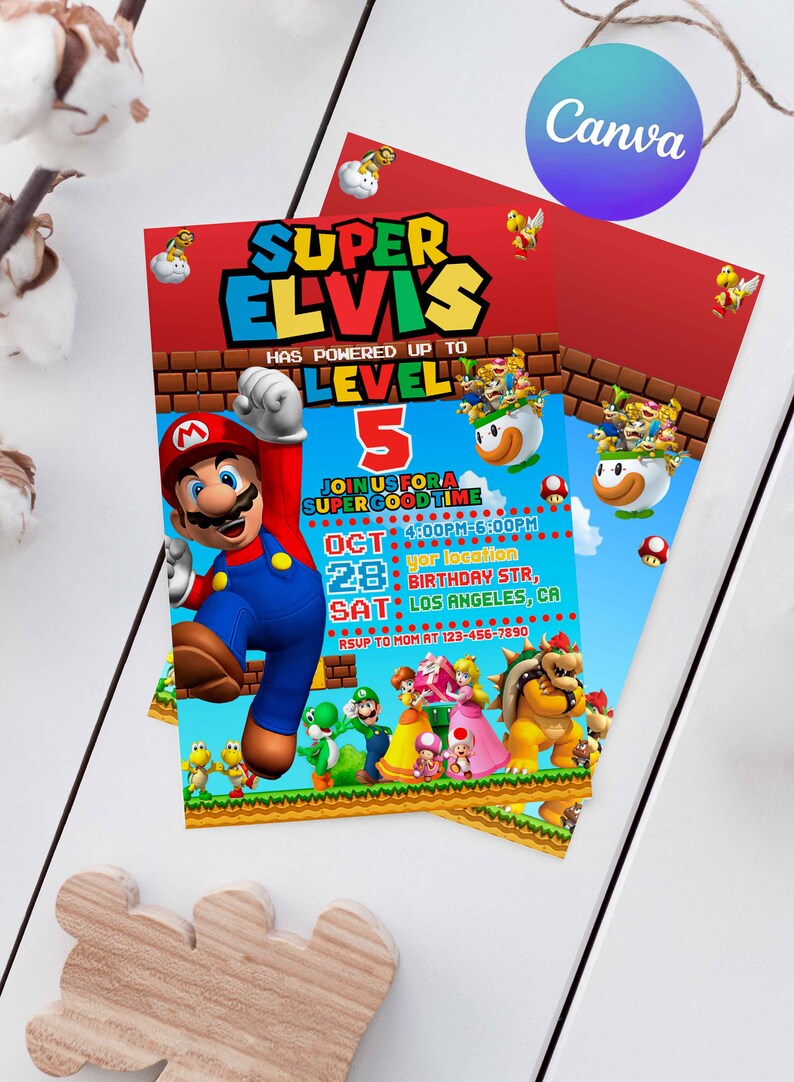 Super Mario Birthday Invitation Easy Editable Instant Download Digital