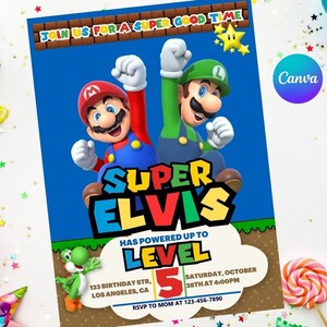 Super Mario Geburtstagseinladung Luigi und Mario leicht bearbeitbar Sofortdownload Digital druckbare Super Mario Wonder Einladung