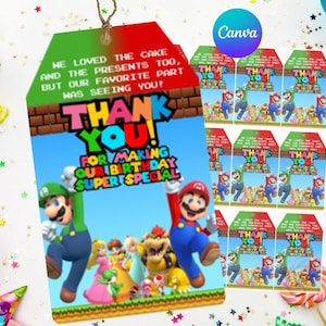 Mario und Luigi Dankeskarte • Geschwister Jungen Geburtstag • Super Mario Dankeskarte zum Ausdrucken