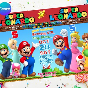 Joint Mario Birthday Invitation Sibling Double Dual Combined Twins Boys, Easy Edit Instant Download Digital Printable Mario