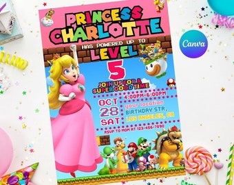 Princess Peach Birthday Invitation Easy Editable Instant Download Digital Printable - Super mario princess birthday super mario wonder